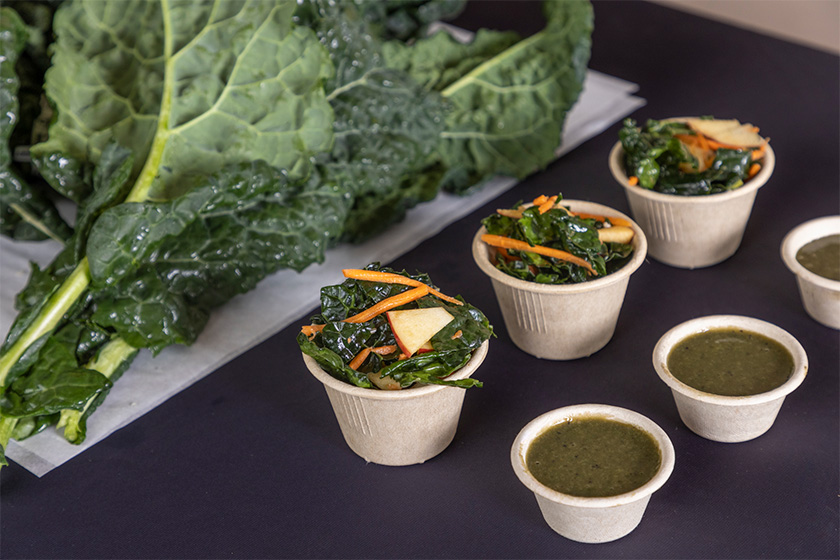 samples of kale salad and kale smoothie
