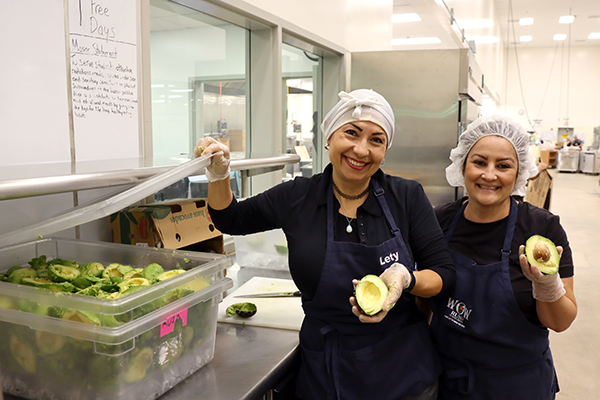 Riverside Unified School District nutrition staff prepare avocados for guacamole
