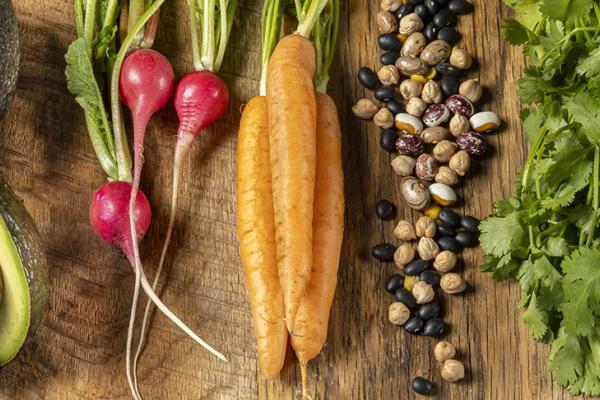 Photo of fresh produce and dried beans