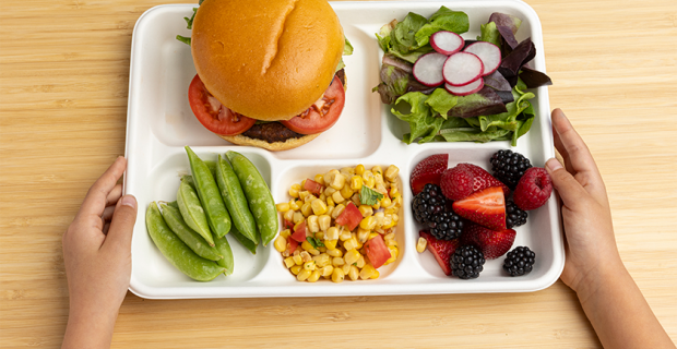 lunch tray held by student